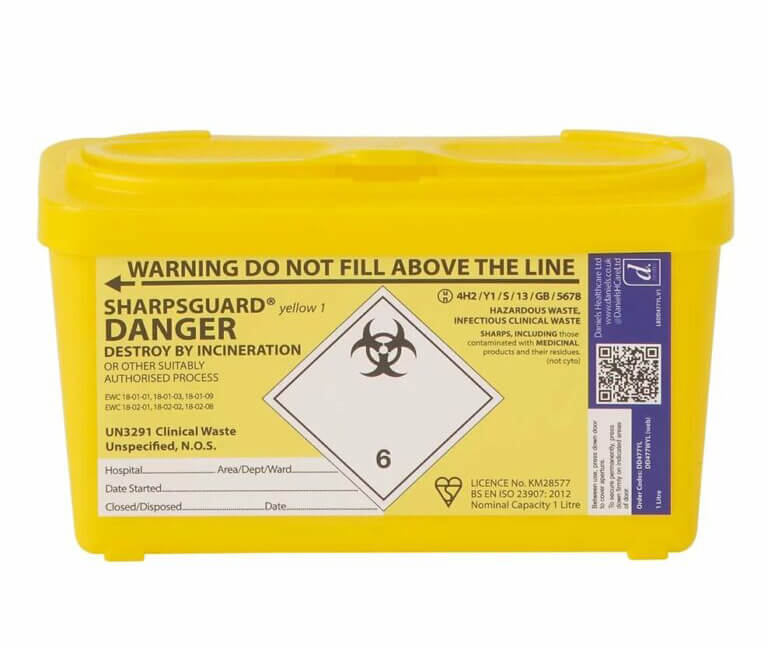 sharpsguard yellow needle sharps bin 1 litre