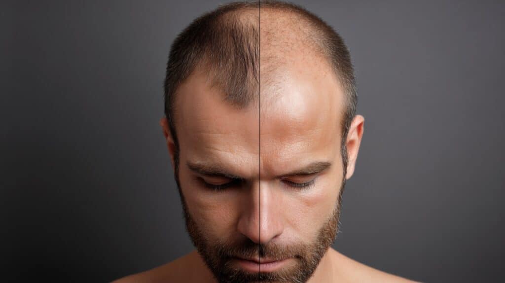 Before and after photos of a man who has taken medication for hair loss. To represent Dutasteride vs Finasteride