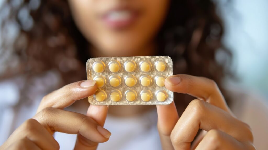 Best Weight Loss Tablets A Woman Holding A Packet Of Pills To Represent ‘What Are The Benefits Of Hrt?’